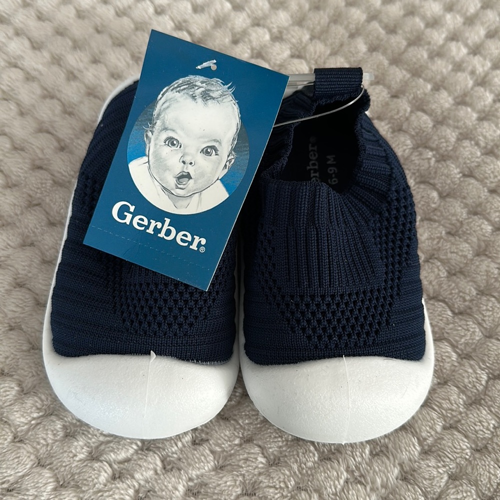 NWT Gerber Navy Blue Baby Crib Shoes 6-9 Months Infant